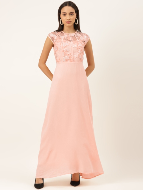 

Madame Women Peach-Coloured Sequinned & Embroidered Maxi Dress