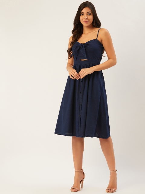 

Madame Women Navy Blue Solid A-Line Dress