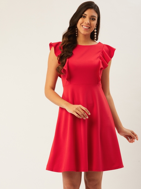 

Madame Women Red Solid A-Line Dress With Ruffles