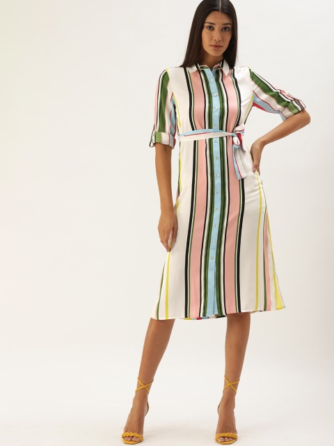 

Madame White & Pink Striped Shirt Midi Dress