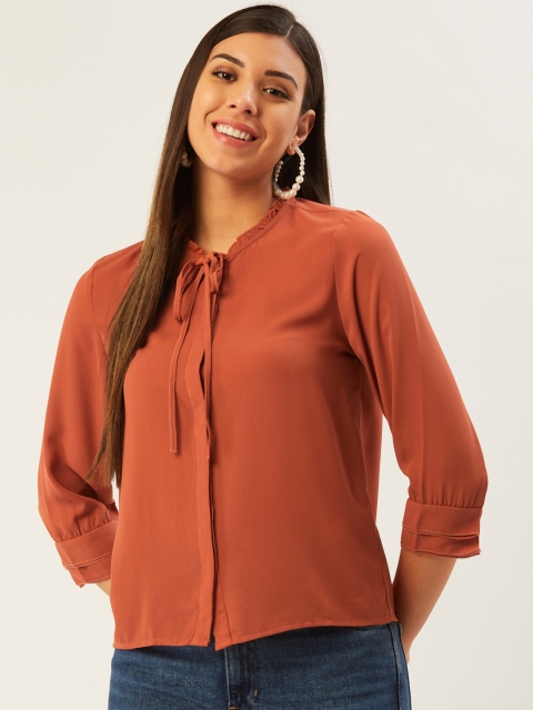 

Madame Women Rust Brown Solid Shirt Style Top