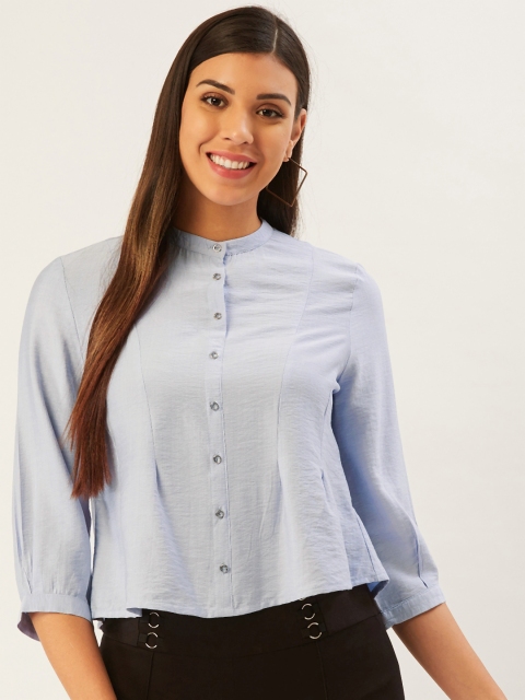 

Madame Women Blue Boxy Solid Casual Shirt