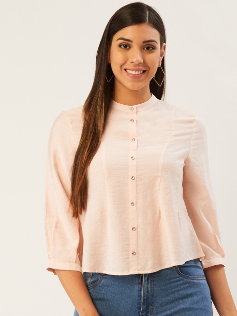 

Madame Women Peach-Coloured Solid Panelled Shirt