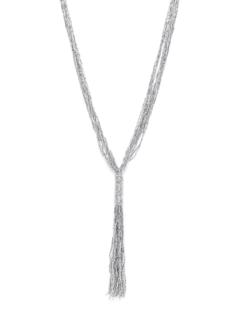 

RICHEERA Silver-Toned Tasselled Beaded Multi-Stranded Necklace
