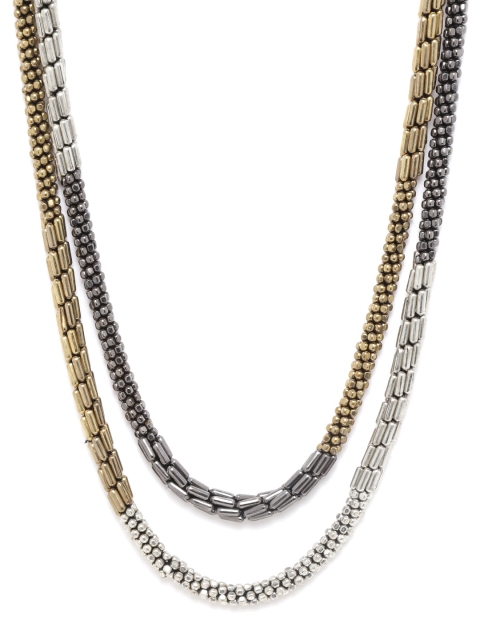 

RICHEERA Gold-Toned & Gun Metal-Toned Silver-Plated Beaded Layered Necklace