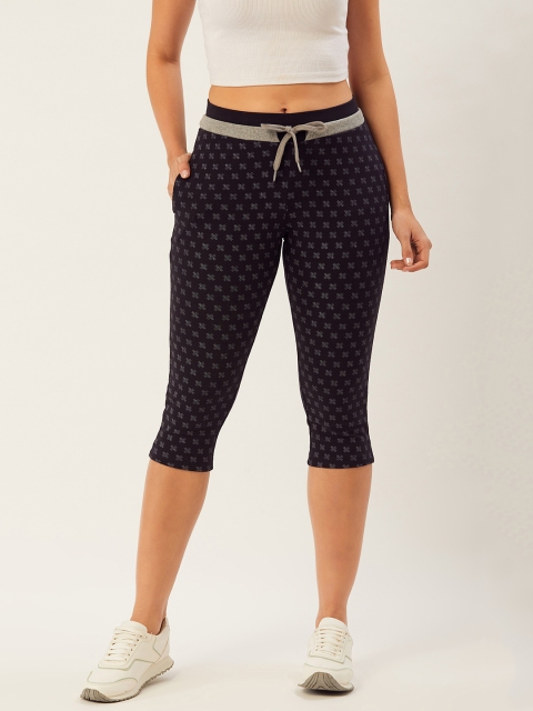 

Madame Women Navy Blue & Grey Melange Printed Regular Fit Capris