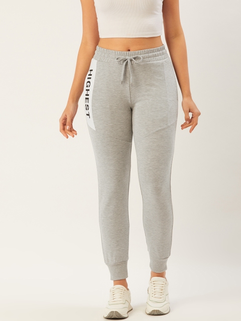 

Madame Women Grey Melange Solid Regular Fit Joggers With Print Detail