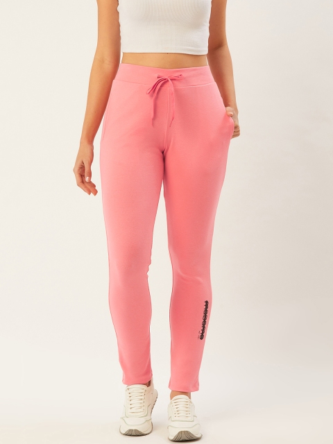

Madame Women Pink Solid Regular Fit Crop Track Pants With Print Detail
