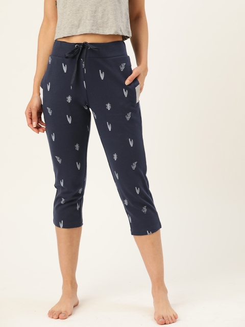 

Madame Women Navy Blue & White Printed Regular Fit Lounge Capris