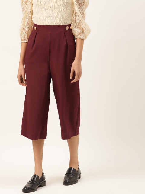 

Madame Women Maroon Regular Fit Solid Culottes