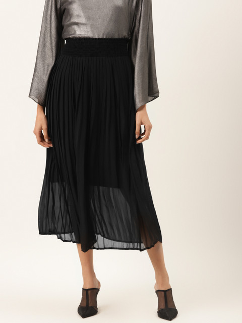 

Madame Women Black Solid Accordian Pleated A-Line Skirt