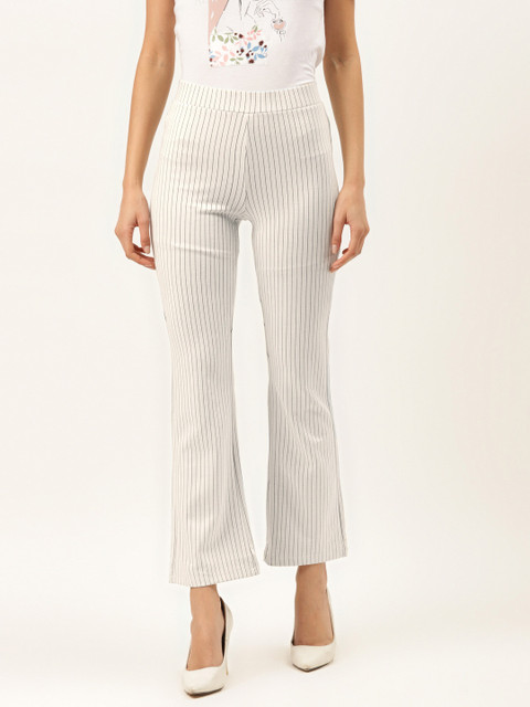 

Madame Women White & Black Striped Flared Treggings