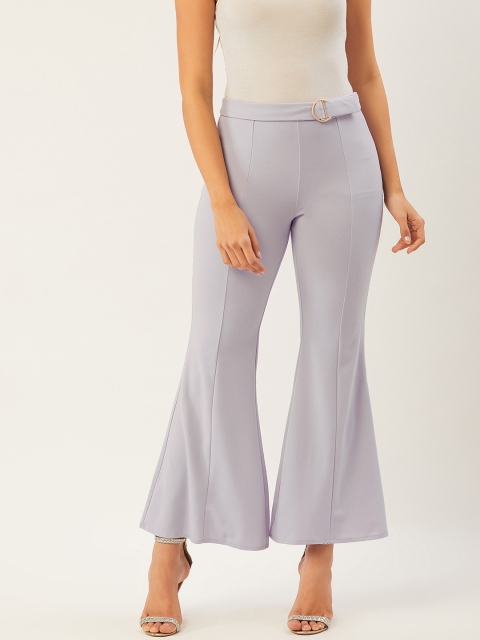 

Madame Women Lavender Knitted Regular Fit Solid Cropped Bootcut Trousers