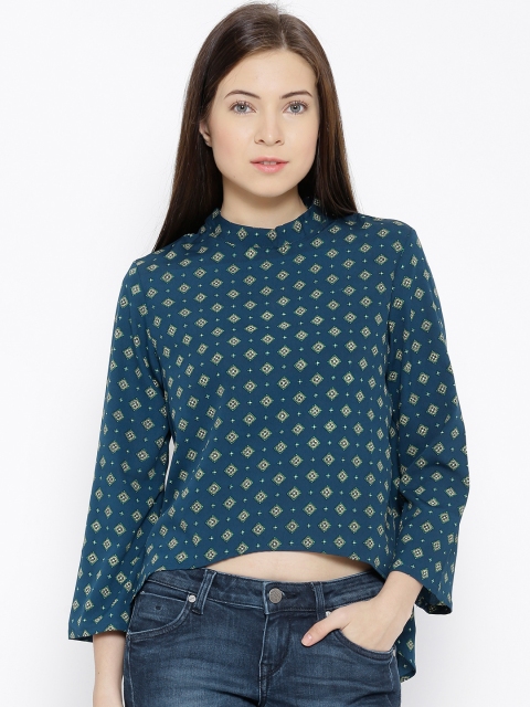 

Tokyo Talkies Teal Green Polyester Printed High-Low Top