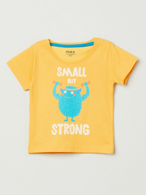

max Boys Yellow Printed Round Neck Cotton Pure Cotton T-shirt