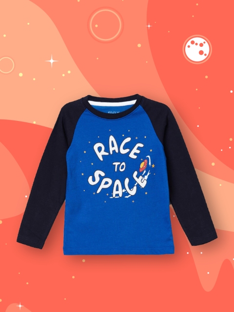

max Boys Blue Colourblocked Round Neck T-shirt