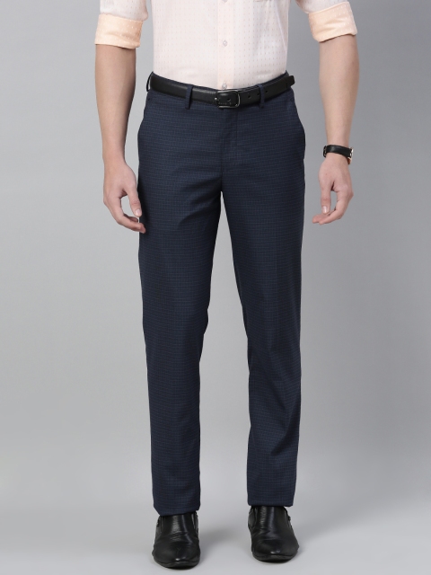 

Louis Philippe Men Navy Blue Slim Fit Checked Formal Trousers