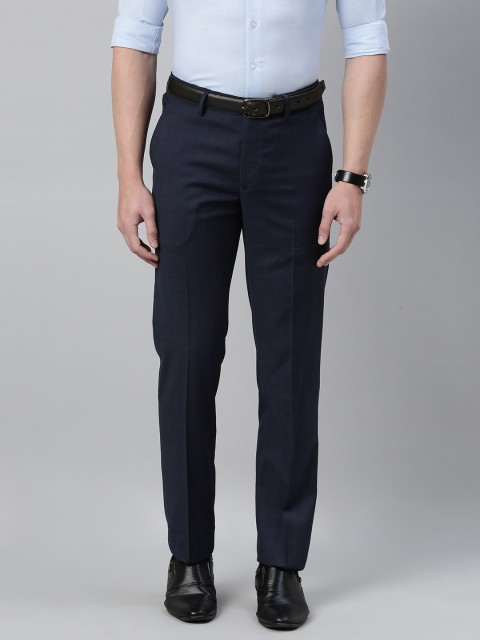 

Louis Philippe Men Navy Blue Slim Fit Geometric Self Design Stretchable Regular Trousers