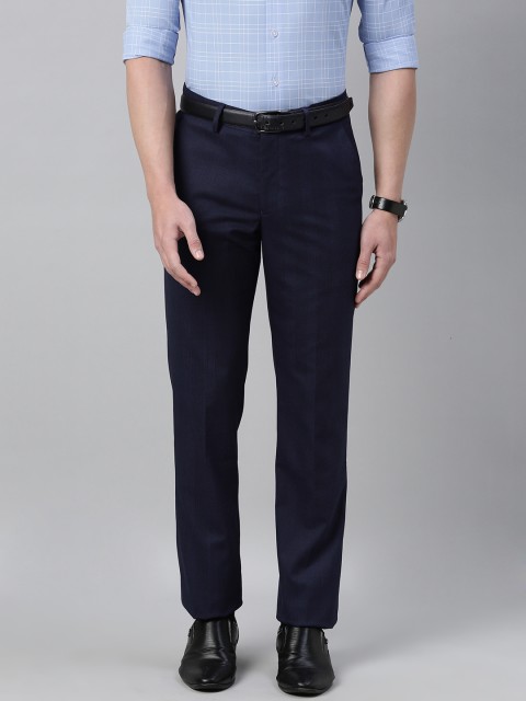 

Louis Philippe Men Navy Blue Slim Fit Checked Regular Knitted Formal Trousers