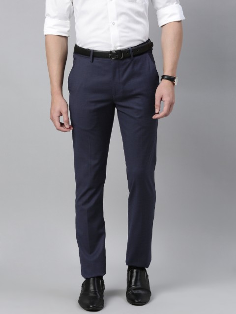

Louis Philippe Men Navy Blue & Black Super Slim Fit Checked Regular Trousers
