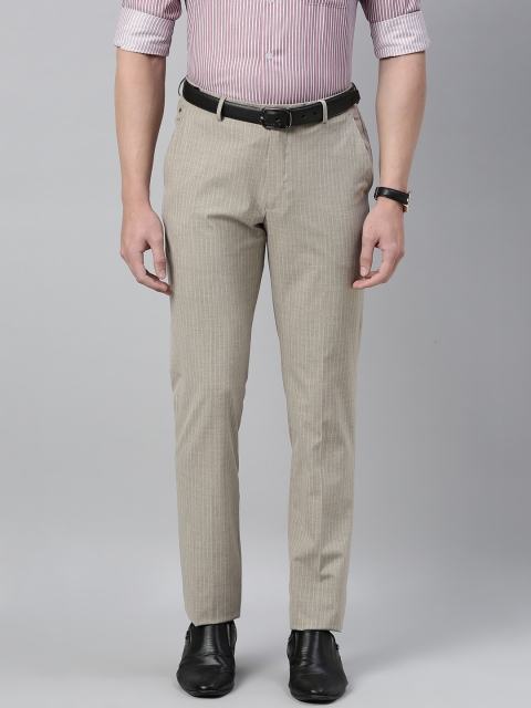 

Louis Philippe Men Beige Slim Fit Striped Formal Trousers