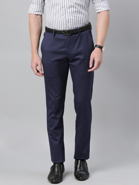 

Louis Philippe Men Navy Blue & White Super Slim Fit Solid Regular Trousers
