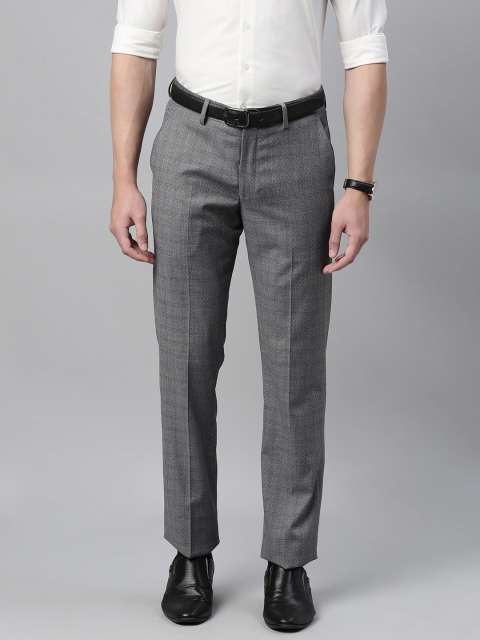 

Louis Philippe Men Grey Slim Fit Printed Formal Trousers