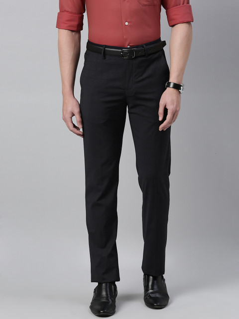 

Louis Philippe Men Black Slim Fit Solid Regular Trousers