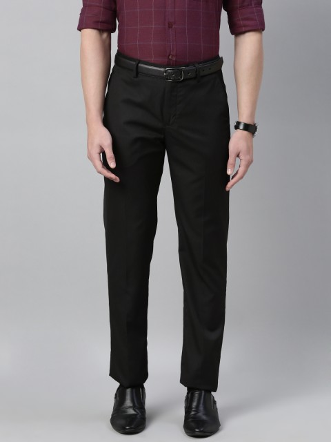 

Louis Philippe Men Black Slim Fit Striped Regular Knitted Formal Trousers