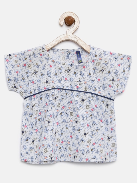 

YK Infant Girls White & Blue Floral Print Top
