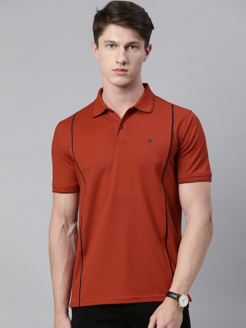

Louis Philippe Men Rust Brown Solid Polo Collar T-shirt
