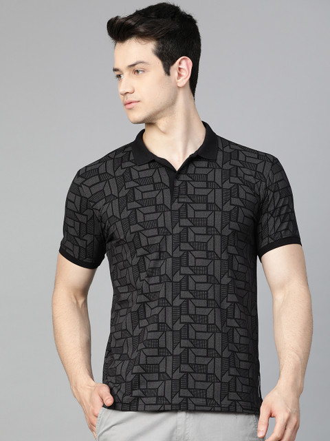 

Louis Philippe Ath.Work Men Black & Grey Slim Fit Printed Polo Collar T-shirt