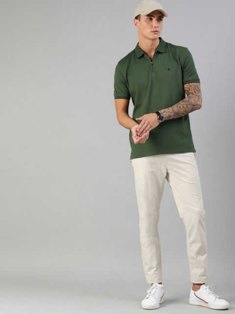

Louis Philippe Men Olive Green Solid Polo Collar T-shirt