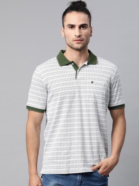 

Louis Philippe Men Olive Green & White Pure Cotton Printed Polo Collar T-shirt