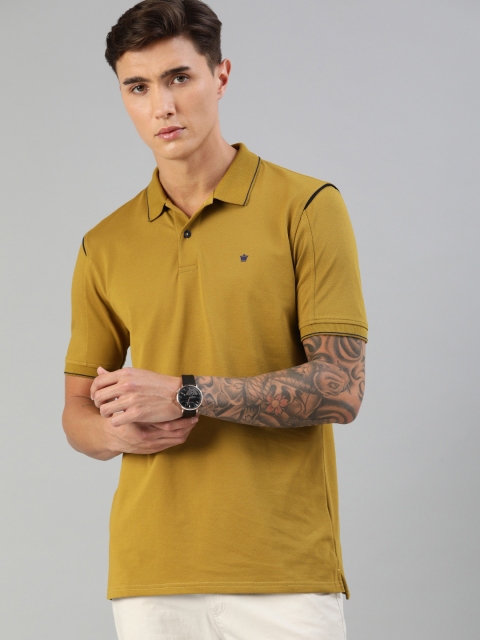 

Louis Philippe Men Olive Brown Solid Polo Collar T-shirt