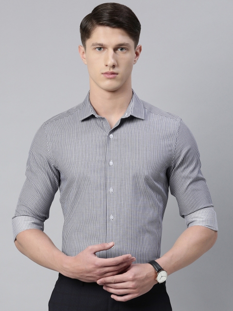 

Louis Philippe Men Grey & White Super Slim Fit Striped Formal Shirt