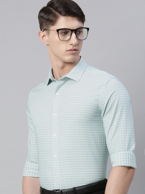 

Louis Philippe Men Mint Green & White Slim Fit Checked Formal Shirt