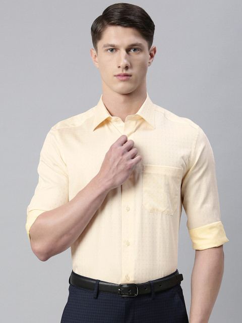 

Louis Philippe Men Yellow Classic Fit Printed Formal Shirt