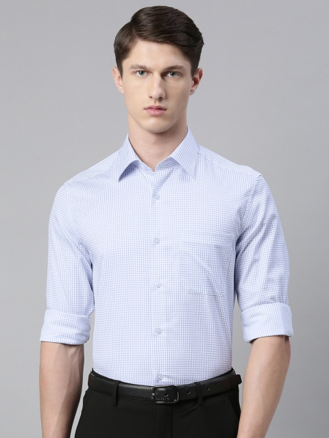 

Louis Philippe Men White & Blue Classic Fit Checked Formal Shirt
