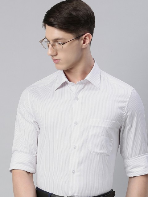 

Louis Philippe Men White & Red Classic Fit Pinstriped Formal Shirt