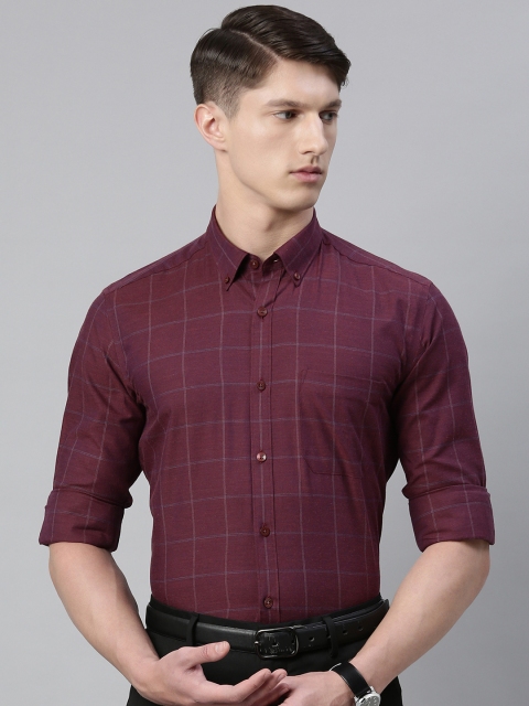 

Louis Philippe Men Burgundy & White Regular Fit Checked Cotton Formal Shirt
