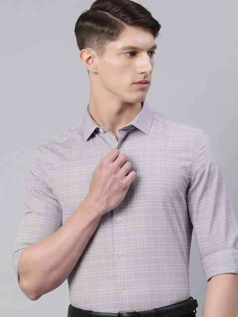 

Louis Philippe Men Grey & White Slim Fit Checked Formal Shirt