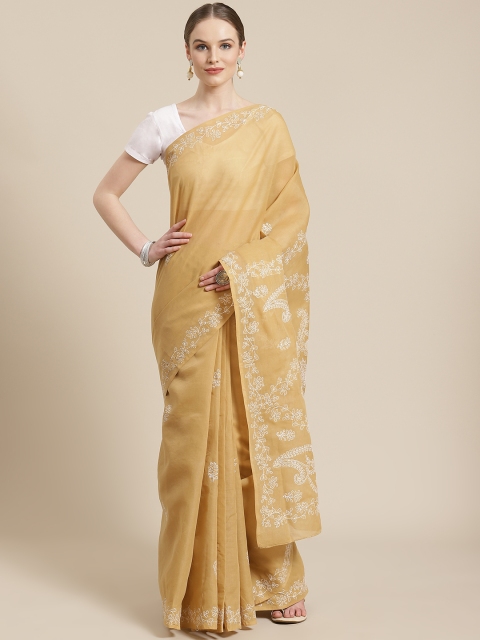 

ADA Beige & White Pure Cotton Chikankari Embroidered Saree