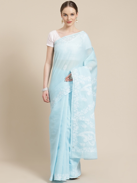 

ADA Blue & White Pure Cotton Chikankari Embroidered Saree