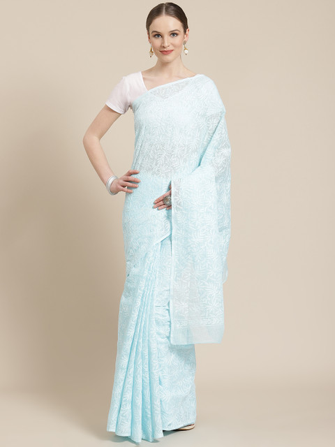

ADA Blue & White Chikankari Embroidered Saree