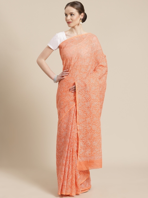 

ADA Rust Orange Chikankari Embroidered Saree