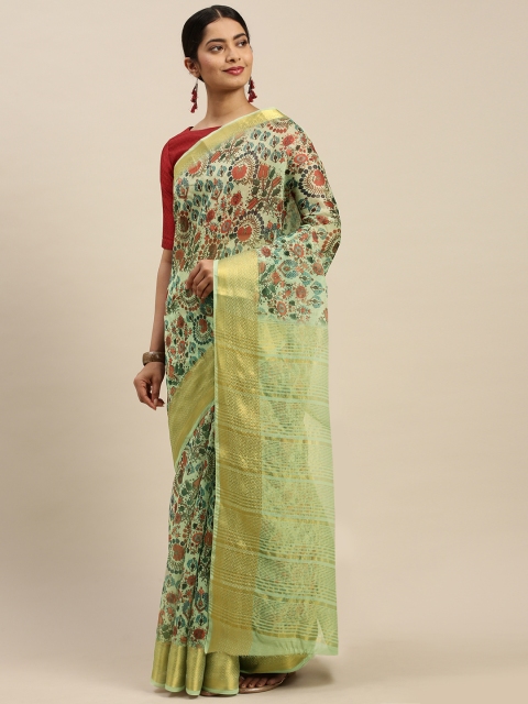 

Rajnandini Green & Rust Orange Printed Saree