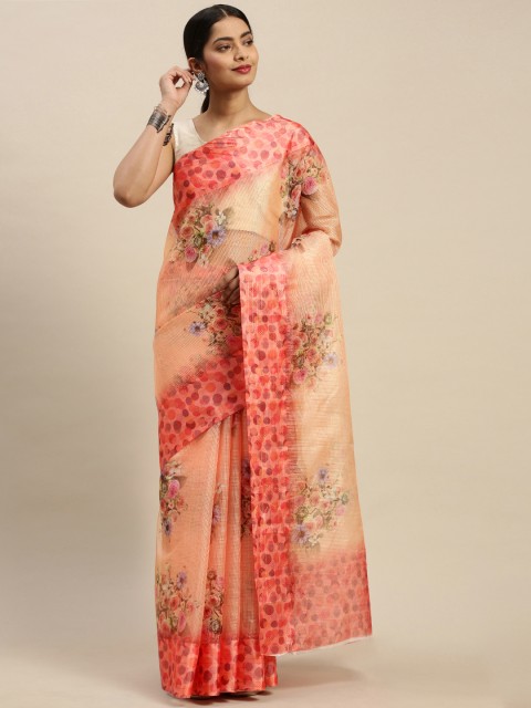 

Rajnandini Peach-Coloured & Pink Printed Kota Saree