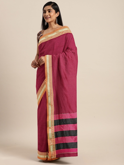 

Pavechas Pink & Multicoloured Striped Narayan Peth Saree