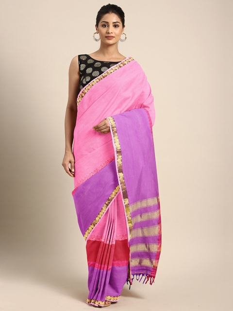 

Pavechas Pink & Purple Pure Cotton Colourblocked Venkatgiri Saree